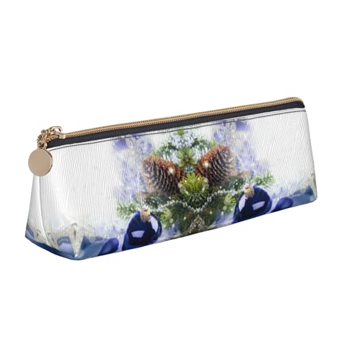 NBHDZENGW Niedliches Weihnachts-Federmäppchen aus Leder mit glattem Reißverschluss, stilvolle, langlebige Tasche für Schule, Büro, Reisen, leicht, Volldruck-Schreibwarenhalter von NBHDZENGW