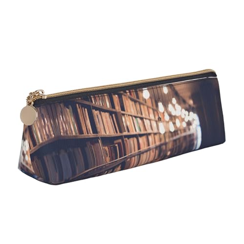 NBHDZENGW Niedliches dreieckiges Federmäppchen aus Leder mit glattem Reißverschluss, stilvoll und langlebig für Schule, Büro, Reisen, voller bedruckter Schreibwarenhalter von NBHDZENGW