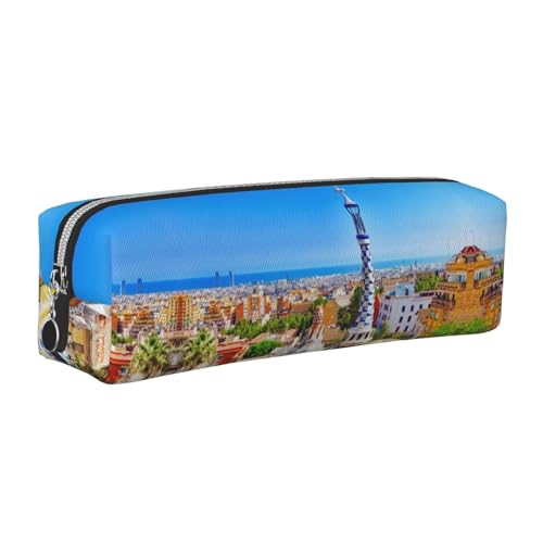 NBHDZENGW Park Leder-Federmäppchen mit glattem Reißverschluss, stilvolle, langlebige Reißverschlusstasche für Schule, Büro, Reisen, leicht, Volldruck-Schreibwarenhalter, weiß, Einheitsgröße von NBHDZENGW