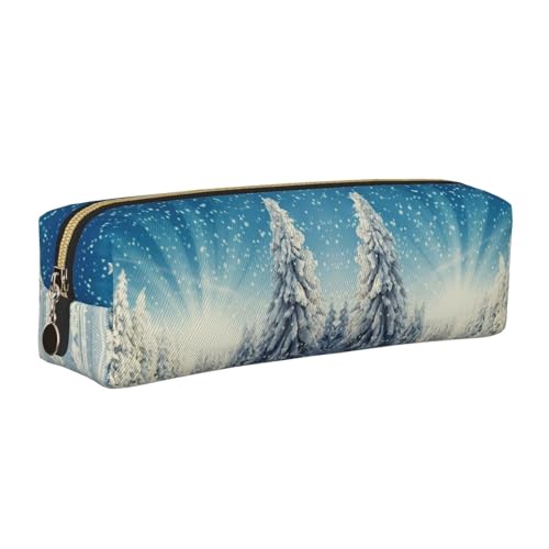 NBHDZENGW Pine Tree Federmäppchen aus Leder mit glattem Reißverschluss, stilvolle, langlebige Reißverschlusstasche für Schule, Büro, Reisen, leicht, Volldruck-Schreibwarenhalter, gold, Einheitsgröße von NBHDZENGW