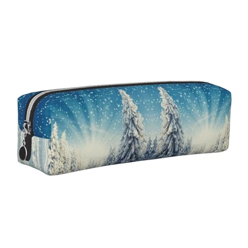 NBHDZENGW Pine Tree Federmäppchen aus Leder mit glattem Reißverschluss, stilvolle, langlebige Reißverschlusstasche für Schule, Büro, Reisen, leicht, Volldruck-Schreibwarenhalter, silber, Einheitsgröße von NBHDZENGW