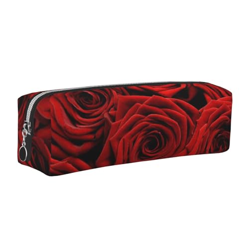 NBHDZENGW Red Love Roses Leder-Federmäppchen mit glattem Reißverschluss, stilvolle, langlebige Reißverschlusstasche für Schule, Büro, Reisen, leicht, Volldruck-Schreibwarenhalter, weiß, Einheitsgröße von NBHDZENGW