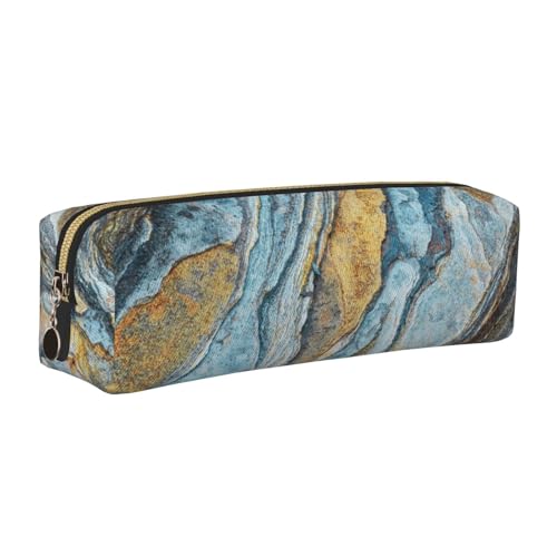 NBHDZENGW Rock Layers Federmäppchen aus Leder mit glattem Reißverschluss, stilvolle, langlebige Reißverschlusstasche für Schule, Büro, Reisen, leicht, Volldruck-Schreibwarenhalter, gold, Einheitsgröße von NBHDZENGW