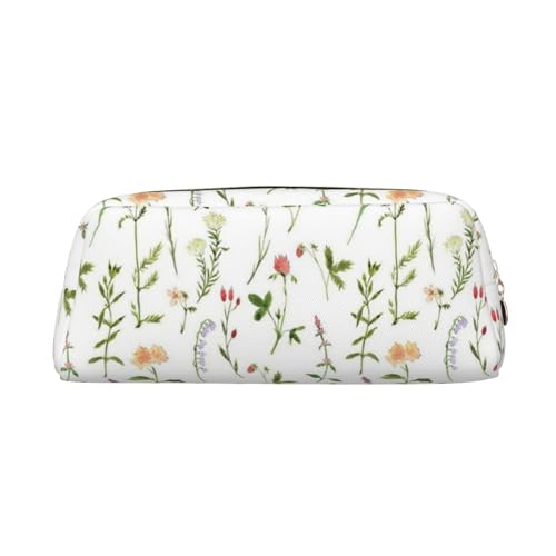 NBHDZENGW Season Federmäppchen aus Leder mit Aquarellfarben von Kräutern, Blumen, niedliches Leder-Federmäppchen mit glattem Reißverschluss, stilvolle, langlebige Tasche für Schule, Büro, Reisen von NBHDZENGW