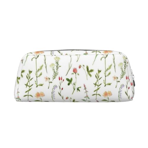 NBHDZENGW Season Federmäppchen aus Leder mit Aquarellfarben von Kräutern, Blumen, niedliches Leder-Federmäppchen mit glattem Reißverschluss, stilvolle, langlebige Tasche für Schule, Büro, Reisen von NBHDZENGW