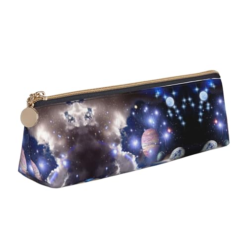 NBHDZENGW Space Planet Federmäppchen aus Leder mit glattem Reißverschluss, stilvoll, langlebig, für Schule, Büro, Reisen, leicht, Volldruck-Schreibwarenhalter von NBHDZENGW