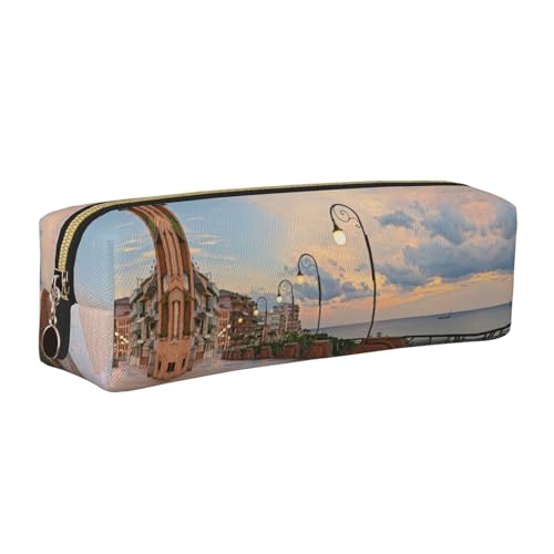 NBHDZENGW Street Lamp Federmäppchen aus Leder mit glattem Reißverschluss, stilvolle, langlebige Reißverschlusstasche für Schule, Büro, Reisen, leicht, Volldruck-Schreibwarenhalter, gold, Einheitsgröße von NBHDZENGW