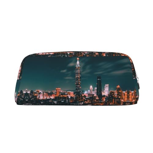 NBHDZENGW Taipeh Federmäppchen aus Leder, niedliches Leder-Federmäppchen mit glattem Reißverschluss, stilvolle langlebige Tasche für Schule, Büro, Reisen, leicht, Volldruck-Schreibwarenhalter, silber von NBHDZENGW