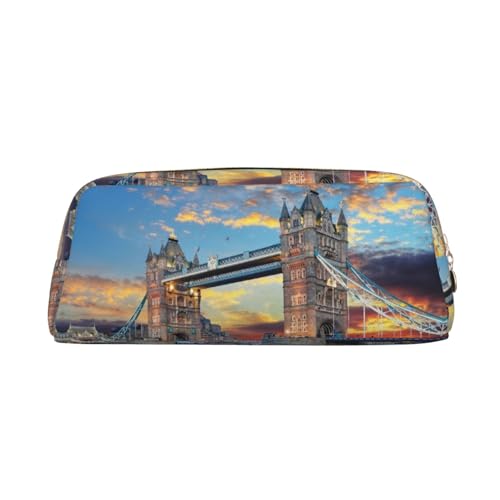 NBHDZENGW Tower Bridge in London Federmäppchen aus Leder mit glattem Reißverschluss, stilvolle, langlebige Tasche für Schule, Büro, Reisen, leicht, Volldruck, gold, Einheitsgröße, Taschen-Organizer von NBHDZENGW