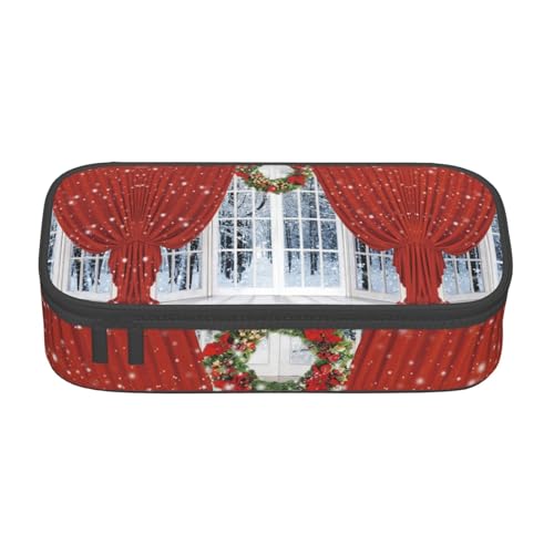 NBHDZENGW Weihnachts-Federmäppchen, Innendekoration, großes Fassungsvermögen, mehrere Fächer, Schreibwaren, Kulturbeutel für Schule, Büro, Reisen, strapazierfähiges Polyester (stilvolles Druckdesign) von NBHDZENGW