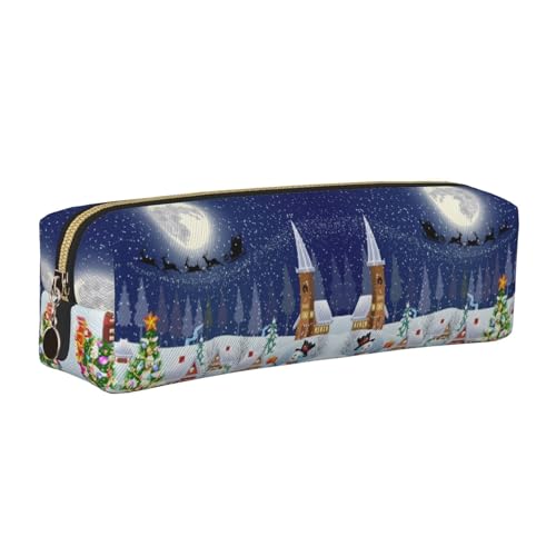 NBHDZENGW Weihnachts-Federmäppchen aus Leder mit glattem Reißverschluss, stilvolle, langlebige Reißverschlusstasche für Schule, Büro, Reisen, leicht, Volldruck-Schreibwarenhalter, gold, Einheitsgröße von NBHDZENGW