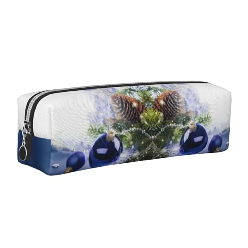 NBHDZENGW Weihnachts-Federmäppchen aus Leder mit glattem Reißverschluss, stilvolle, langlebige Reißverschlusstasche für Schule, Büro, Reisen, leicht, Volldruck-Schreibwarenhalter, silber von NBHDZENGW