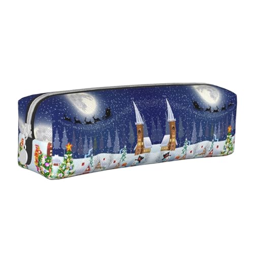 NBHDZENGW Weihnachts-Federmäppchen aus Leder mit glattem Reißverschluss, stilvolle, langlebige Reißverschlusstasche für Schule, Büro, Reisen, leicht, Volldruck-Schreibwarenhalter, weiß, Einheitsgröße von NBHDZENGW