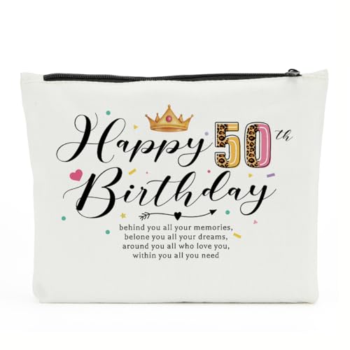 NBIAN Kosmetiktasche zum 30., 40., 50., 55., 60., 65., 70., 75., 80. Geburtstag, Geschenke für Frauen, Mutter, Tante, Kosmetiktasche, Make-up-Tasche, Happy50, 10 x 6 inches von NBIAN