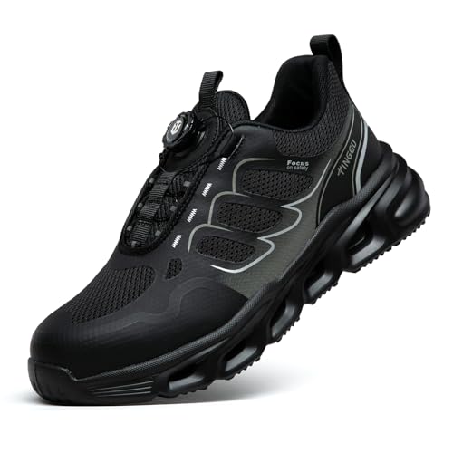 NBOFIEHY Sicherheitsschuhe Herren Damen Atmungsaktiv rutschfest Stahlkappenschuhe Bequem Leicht Arbeitsschuhe mit Drehknopf, Schwarz, 41 EU von NBOFIEHY