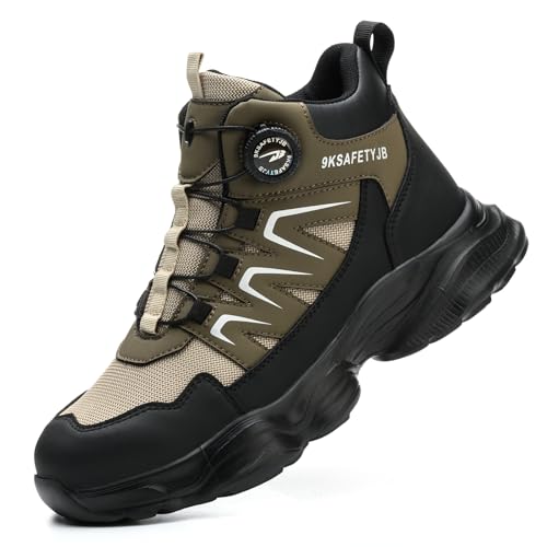 NBOFIEHY Sicherheitsschuhe Herren Damen Leicht Atmungsaktiv Stahlkappenschuhe rutschfest Arbeitsschuhe Arbeitsstiefel mit Drehknopf, Grün, 41 EU von NBOFIEHY