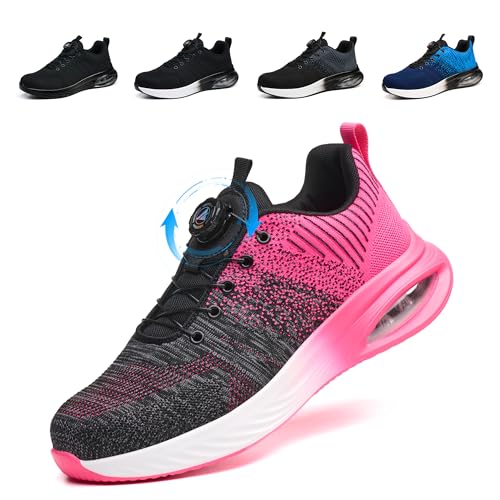 NBOFIEHY Sicherheitsschuhe Herren Damen Leicht Sportliche Arbeitsschuhe Atmungsaktiv Stahlkappenschuhe rutschfest Arbeitsschutzschuhe mit Drehknopf, Rosa, 36 EU von NBOFIEHY