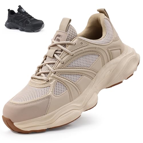 NBOFIEHY Sicherheitsschuhe Herren Leicht Damen Arbeitsschuhe mit Stahlkappe Atmungsaktiv rutschfest Arbeitsschutzschuhe, Weiß, 38 EU von NBOFIEHY