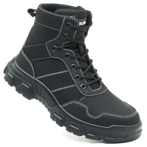 NBOFIEHY Sicherheitsstiefel Herren Damen Arbeitsstiefel rutschfest Bequem Arbeitsschuhe mit Stahlkappe Leicht Sicherheitsschuhe, Schwarz, 45 EU von NBOFIEHY