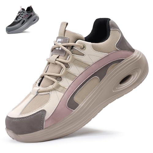 Sicherheitsschuhe Damen Leicht Arbeitsschuhe mit Stahlkappe Atmungsaktiv rutschfest Arbeitssicherheitsschuhe Sportlich Arbeitsschutzschuhe Frauen, Braun, 39 EU von NBOFIEHY