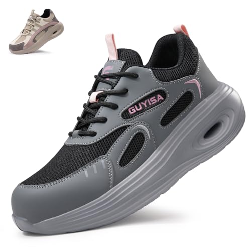 Sicherheitsschuhe Damen Leicht Arbeitsschuhe mit Stahlkappe Atmungsaktiv rutschfest Arbeitssicherheitsschuhe Sportlich Arbeitsschutzschuhe Frauen, Grau, 38 EU von NBOFIEHY