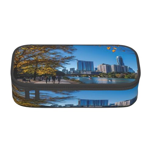 NBRIEU Austin Texas Print Federmäppchen, großes Fassungsvermögen, Schreibwaren-Organizer mit mehreren Fächern, Schwarz, Einheitsgröße, Schwarz , Talla única, Bedruckt von NBRIEU