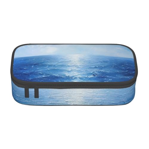 NBRIEU Blue Ocean Federmäppchen mit großer Kapazität, großes Fassungsvermögen, Schreibwaren-Organizer mit mehreren Fächern, Schwarz, Einheitsgröße, Schwarz , Talla única, Bedruckt von NBRIEU