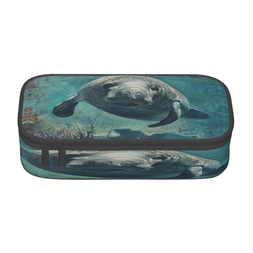 NBRIEU Crazy Save Federmäppchen, Manatee Print, großes Fassungsvermögen, mehrere Fächer, Schreibwaren-Box, Schwarz, One Size, Drucken von NBRIEU