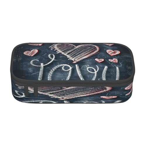 NBRIEU Federmäppchen mit Aufschrift "I Love You Words with Hearts", großes Fassungsvermögen, mehrere Fächer, Schreibwaren-Box, Schwarz, One Size, Drucken von NBRIEU