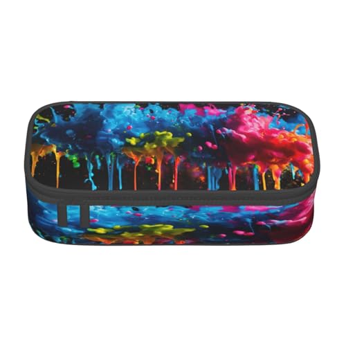 NBRIEU Federmäppchen mit Farbspritzer-Hintergrund, großes Fassungsvermögen, mehrere Fächer, Schreibwaren-Box, Schwarz, One Size, Drucken von NBRIEU