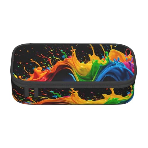 NBRIEU Federmäppchen mit Farbspritzer-Hintergrund, großes Fassungsvermögen, mehrere Fächer, Schreibwaren-Box, Schwarz, One Size, Drucken von NBRIEU