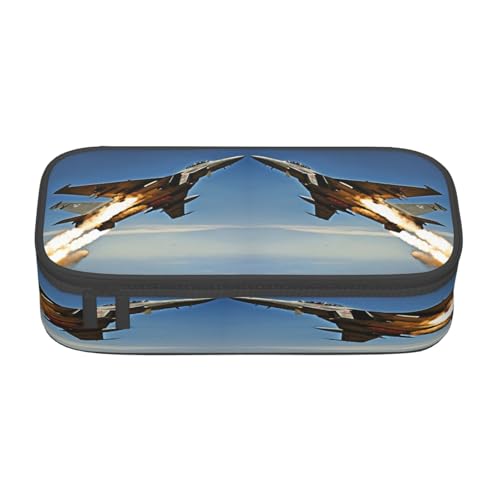 NBRIEU Federmäppchen mit Flugzeug-Motiv "Fighter Jets Print", großes Fassungsvermögen, mehrere Fächer, Schreibwaren-Box, Schwarz, One Size, Drucken von NBRIEU