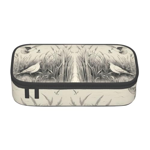 NBRIEU Federmäppchen mit Gras- und Taubenmotiv, großes Fassungsvermögen, mehrere Fächer, Schreibwaren-Box, Schwarz, One Size, Drucken von NBRIEU