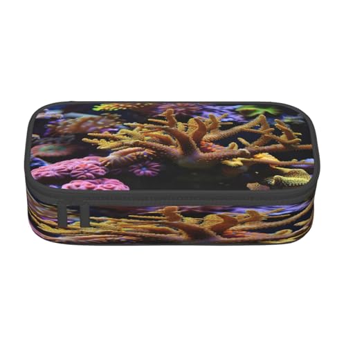 NBRIEU Federmäppchen mit Korallenriff-Aufdruck, großes Fassungsvermögen, mehrere Fächer, Schreibwaren-Box, Schwarz, One Size, Drucken von NBRIEU