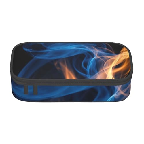 NBRIEU Federmäppchen mit blauem Flammenmuster, großes Fassungsvermögen, mehrere Fächer, Schreibwaren-Box, Schwarz, One Size, Drucken von NBRIEU