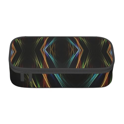 NBRIEU Federmäppchen mit buntem Linien-Kunstdruck, großes Fassungsvermögen, mehrere Fächer, Schreibwaren-Box, Schwarz, One Size, Drucken von NBRIEU