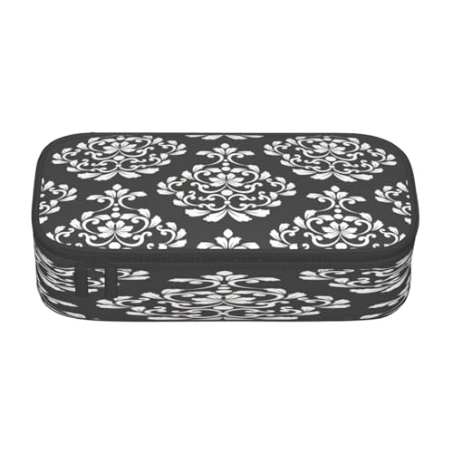 NBRIEU Federmäppchen mit großem Fassungsvermögen, Damast-Muster, Schreibwaren-Organizer mit mehreren Fächern, Schwarz, Einheitsgröße, Schwarz , Talla única, Bedruckt von NBRIEU