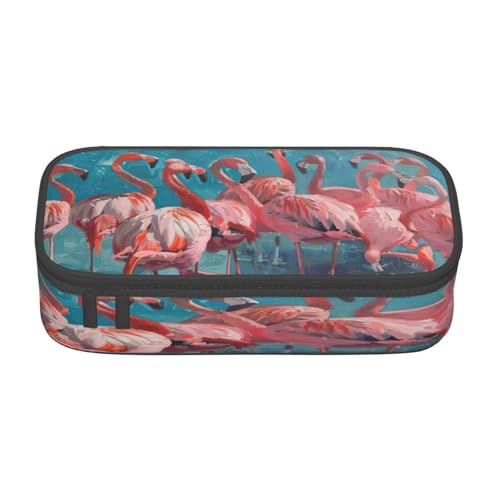 NBRIEU Federmäppchen mit großem Fassungsvermögen, Flamingo-Muster, Schreibwaren-Organizer mit mehreren Fächern, Schwarz, Einheitsgröße, Schwarz , Talla única, Bedruckt von NBRIEU