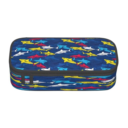 NBRIEU Federmäppchen mit großem Fassungsvermögen, Haifisch-Druck, Schreibwaren-Organizer mit mehreren Fächern, Schwarz, Einheitsgröße, Schwarz , Talla única, Bedruckt von NBRIEU