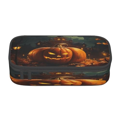 NBRIEU Federmäppchen mit großem Fassungsvermögen, Halloween-Kürbis-Druck, Schreibwaren-Organizer mit mehreren Fächern, Schwarz, Einheitsgröße, Schwarz , Talla única, Bedruckt von NBRIEU