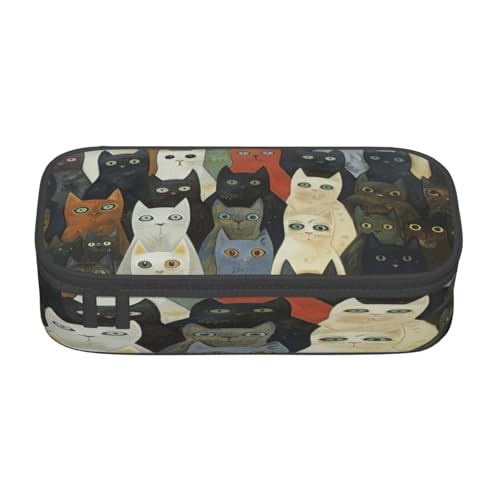 NBRIEU Federmäppchen mit großem Fassungsvermögen, Katzendruck, Schreibwaren-Organizer mit mehreren Fächern, Schwarz, Einheitsgröße, Schwarz , Talla única, Bedruckt von NBRIEU
