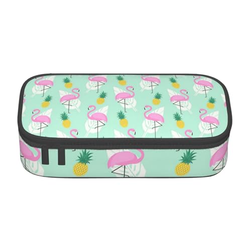 NBRIEU Federmäppchen mit großem Fassungsvermögen, Motiv: rosa Flamingo-Ananas, mehrere Fächer, Schreibwaren-Box, Schwarz, One Size, Drucken von NBRIEU