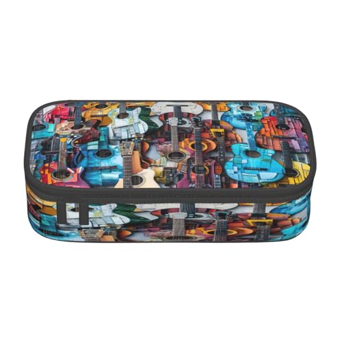 NBRIEU Federmäppchen mit großem Fassungsvermögen, akustisches Muster und Gitarren, Schreibwaren-Organizer mit mehreren Fächern, Schwarz, Einheitsgröße, Schwarz , Talla única, Bedruckt von NBRIEU