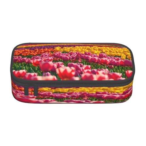 NBRIEU Federmäppchen mit großem Fassungsvermögen, buntes Tulpenmuster, Schreibwaren-Organizer mit mehreren Fächern, Schwarz, Einheitsgröße, Schwarz , Talla única, Bedruckt von NBRIEU