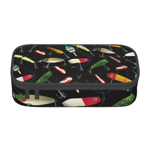 NBRIEU Federmäppchen mit großer Kapazität, mit Fischköder-Muster, Schreibwaren-Organizer mit mehreren Fächern, Schwarz, Einheitsgröße, Schwarz , Talla única, Bedruckt von NBRIEU