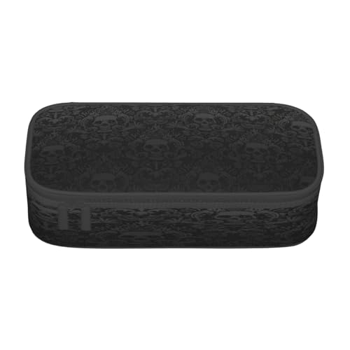 NBRIEU Gothic Totenkopf-Tapetenetui mit großem Fassungsvermögen, Schreibwaren-Organizer mit mehreren Fächern, Schwarz, Einheitsgröße, Schwarz , Talla única, Bedruckt von NBRIEU