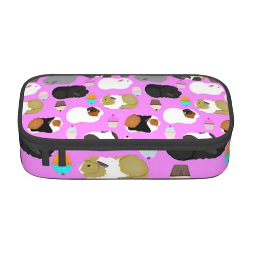NBRIEU Großes Federmäppchen mit Meerschweinchen-Motiv, Cupcake-Design, Schreibwaren-Organizer mit mehreren Fächern, Schwarz, Einheitsgröße, Schwarz , Talla única, Bedruckt von NBRIEU