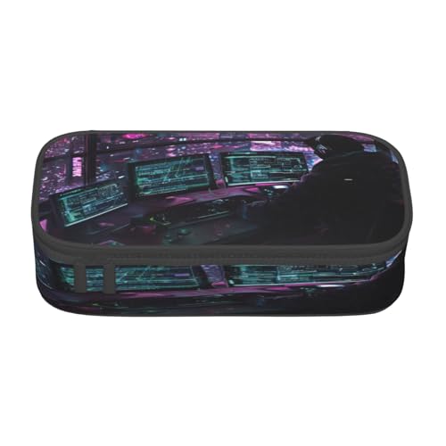 NBRIEU Hacker Era Federmäppchen, großes Fassungsvermögen, Schreibwaren-Organizer mit mehreren Fächern, Schwarz, Einheitsgröße, Schwarz , Talla única, Bedruckt von NBRIEU