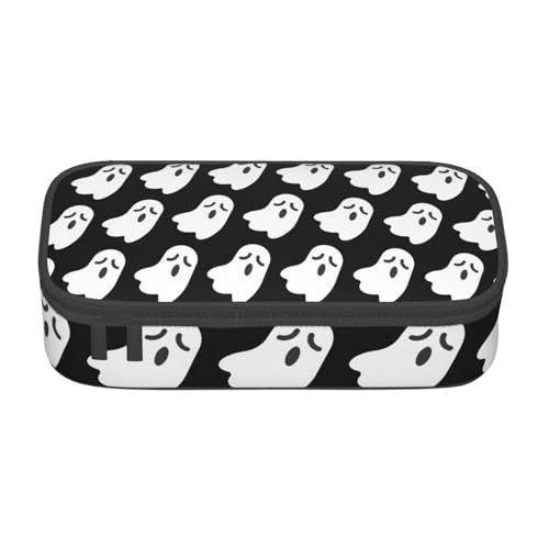 NBRIEU Niedliches weißes Geister-Halloween-Muster, großes Fassungsvermögen, Federmäppchen mit mehreren Fächern, Schreibwaren-Box, Schwarz, One Size, Drucken von NBRIEU