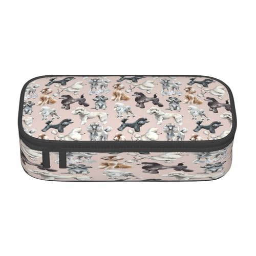 NBRIEU Oodles of Poodles Federmäppchen, großes Fassungsvermögen, mehrere Fächer, Schreibwaren-Box, Schwarz, One Size, Drucken von NBRIEU